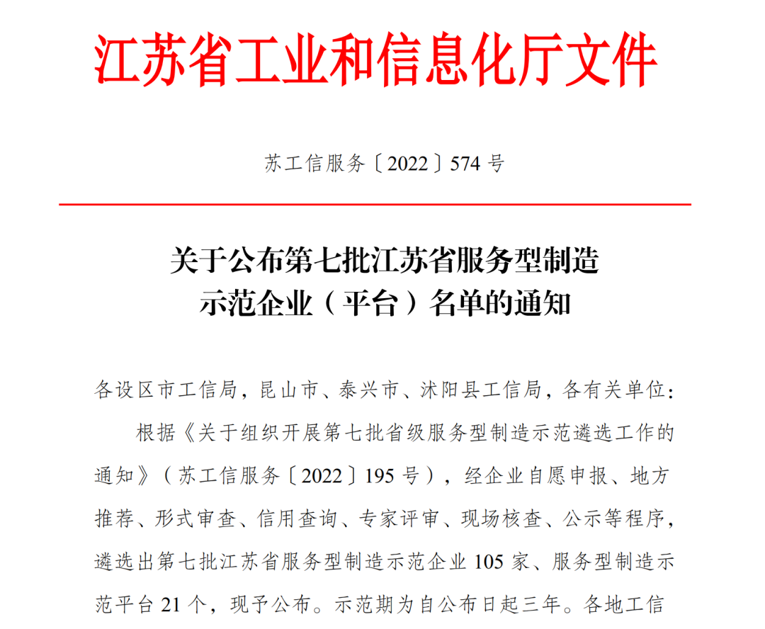 蘇州冠科工(gōng)業設備有限公司獲評江蘇省服務型制造示範企業